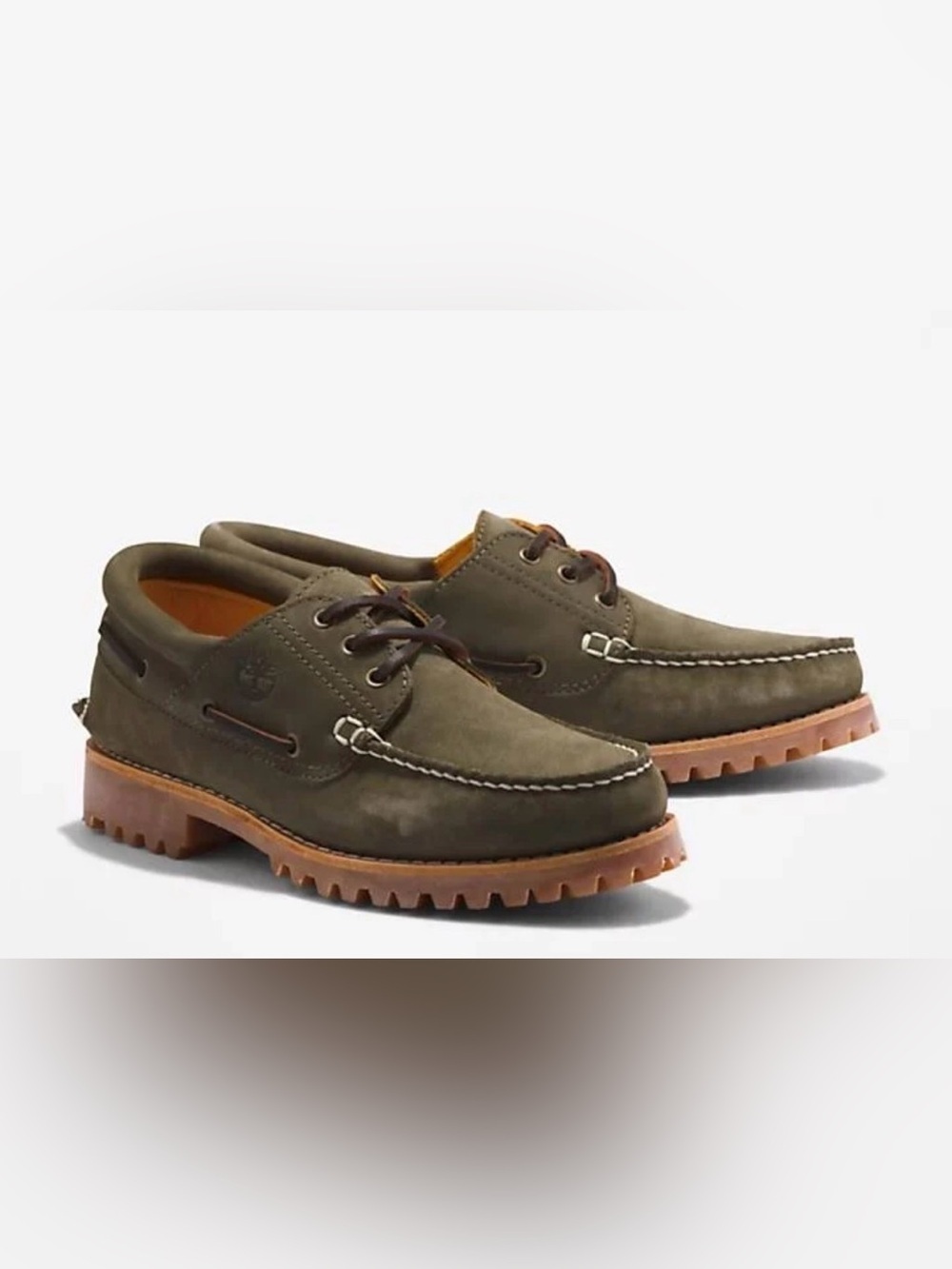Timberland Olive Green Suede Lug-Soled Boat Shoes